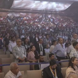 Professional event lighting in the main conference hall