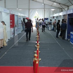 Large-scale corporate conference hall setup and branding by Kriti Events