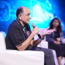 Professional event lighting setup during a live conference