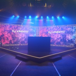 Wide angle shot of a large corporate conference hall